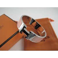 Hermes Pink Enamel Clic H Bracelet Narrow Width (18mm) In Silver